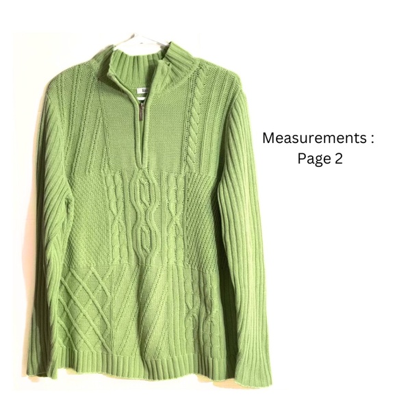 Liz & Co Sweater - Sz: XL Green Geometric Qtr. Zip Casual Winter Cozy Pullover - Picture 1 of 8